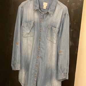 Chicos Sz 3 (14/16) denim shirt, can wear the sluices kind or button up